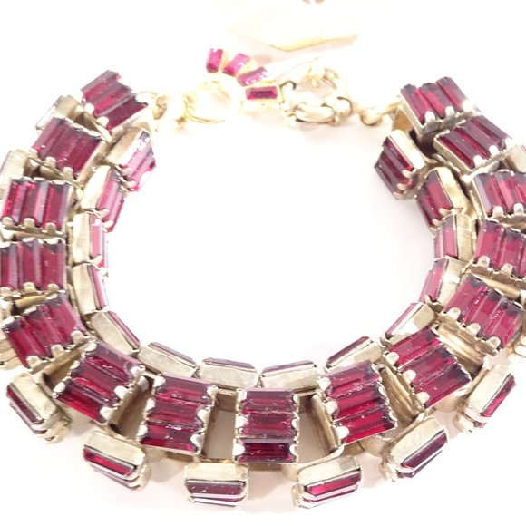 Lee Angel Crystal baguette Box Link BraceletNWT $240.00 Red Brass
